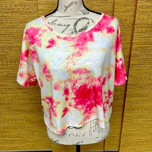 Cropped too tie dyed pink, yellow and white